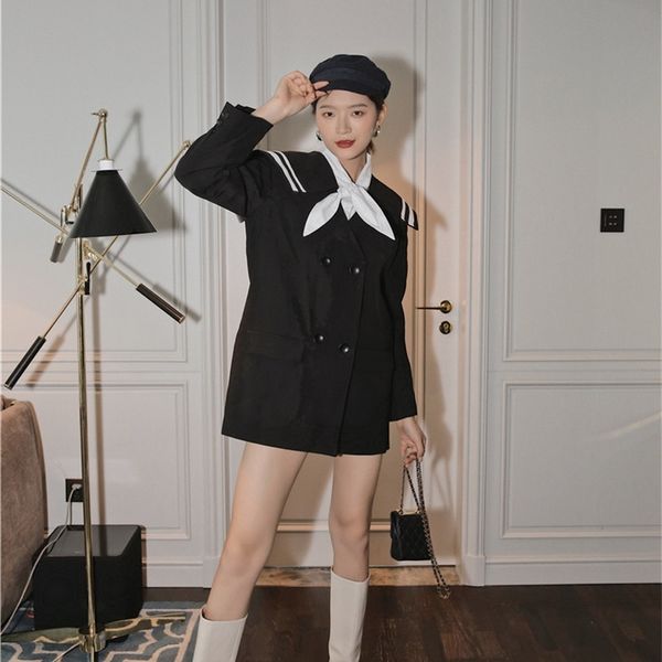 

women's trench coats autumn black coat for preppy style double breasted and jackets fall clothing srgx, Tan;black