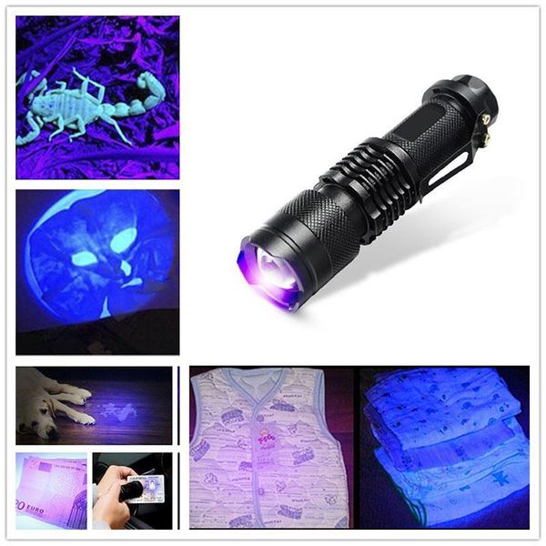 

adeeing led uv torch ultra violet light 395nm purple lamp battery for marker checker detection flashlights torches