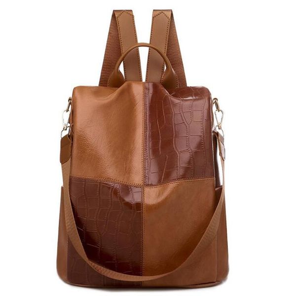 

backpack fashion women soft pu leather schoolbag for girls female casual large capacity vintage shoulder bags