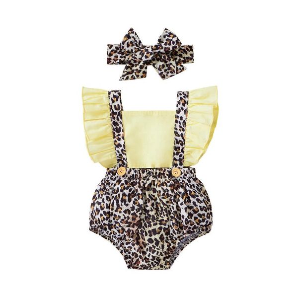 

rompers 2021 summer infant baby girls clothes ruffle sleeve leopard printed backless romper bodysuit kids clothing sets, Blue