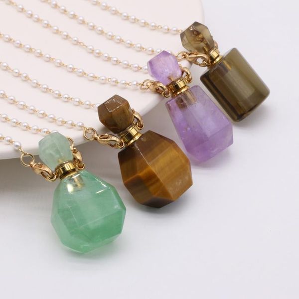 

chains natural stone amethyst/rose quartz perfume bottle necklace pearl chain gift accessory glasses frames 80 cm, Silver