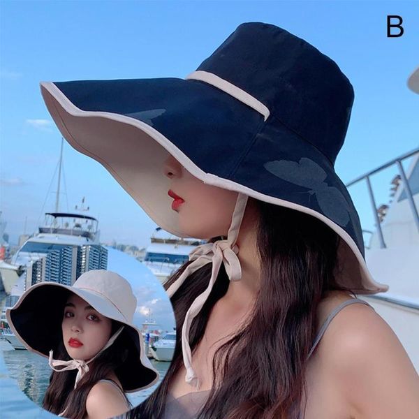 

wide brim hats women summer hat simple foldable floppy girls fashion sun beach uv protect travel double sided lady cap female, Blue;gray