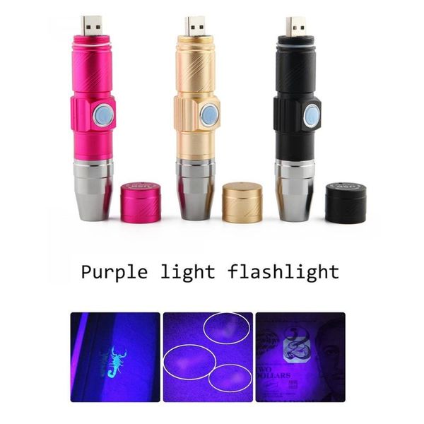 

flashlights torches purple light 365nm mini led handheld portable ultraviolet detector usb charge uv torch for marker checker det