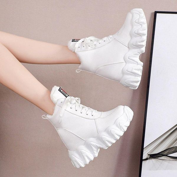 

boots women fashion ankle 2021 winter brand platform ladies plush chunky wedge shoes 9cm high heels woman keep warm, Black