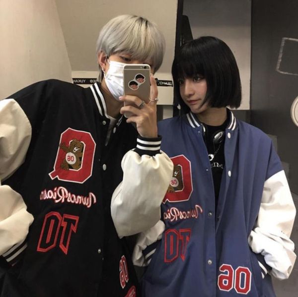 

women's jackets girls fashion oversized baseball ladies loose letter embroidery long sleeve bomber stylish cartoon creative wear, Black;brown