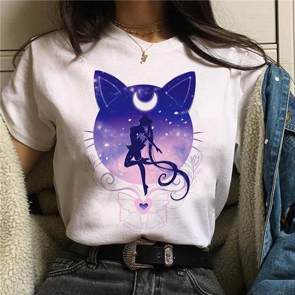 

harajuku kawaii sailor moon cartoon mens t shirts print 90s aesthetic basic casual tshirts loose plus size tees, White;black