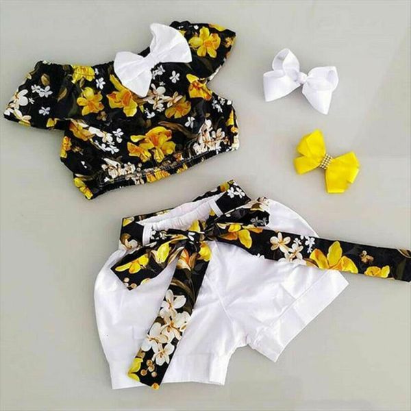 

2pcs newborn baby kid girl summer outfits floarl t shirt solid short pant fashionable casual 1 5t, White