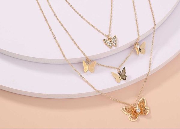 

european and american high-fashion romantic retro detachable multi-layers of collarbone chain butterfly necklace an pendant necklaces, Silver