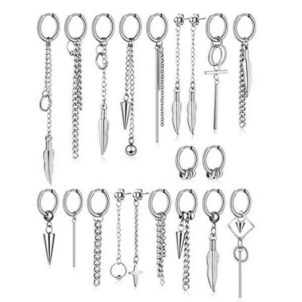 

20 pieces cool stainless steel huggie hinged hoop earrings kpop hoop dangle earrings for women men fashion jewelry 210317, Silver
