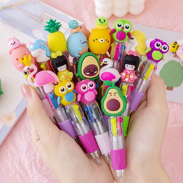 

cute korean cartoon thing head four-color mini color ball point pen student stationery gift prize, Blue;orange