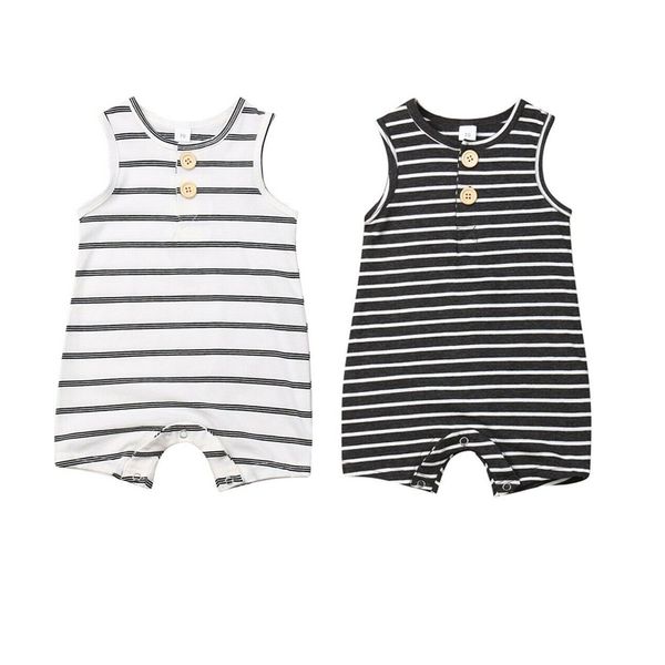 

0-24months sleeveless rompers for new born infant baby boys striped jumpsuits, White