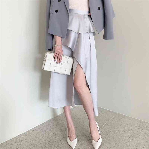 

skirts split ruffles retro high waist layers gentle vintage all match elegance office lady streetwear long twk0, Black