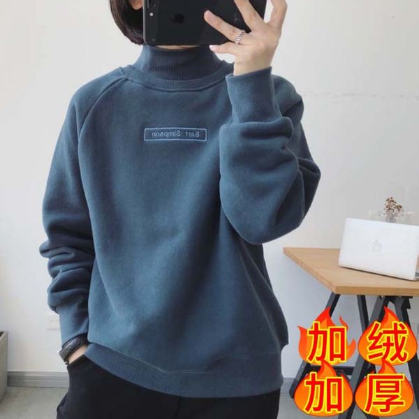 

hoodies autumn winter korea fashion women long sleeve turtleneck pullovers all-matched casual thicken warm hoodies m22 801u, Black