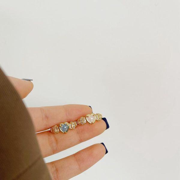 

wedding rings opan stone heart ring for women female cute finger romantic birthday gift girlfriend fashion zircon jewelry, Slivery;golden
