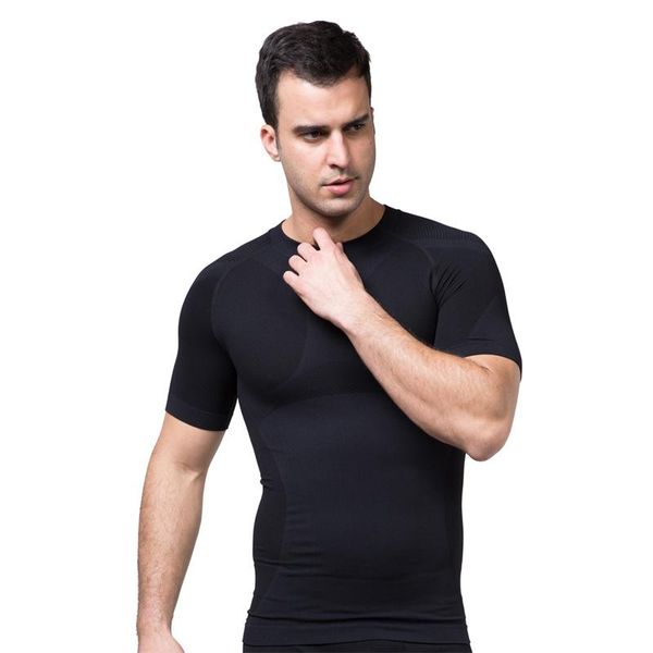 

men's body shapers classic men toning t-shirt shaper corrective shirt slimming belt belly compression corset posture correction 4 color, Black;brown
