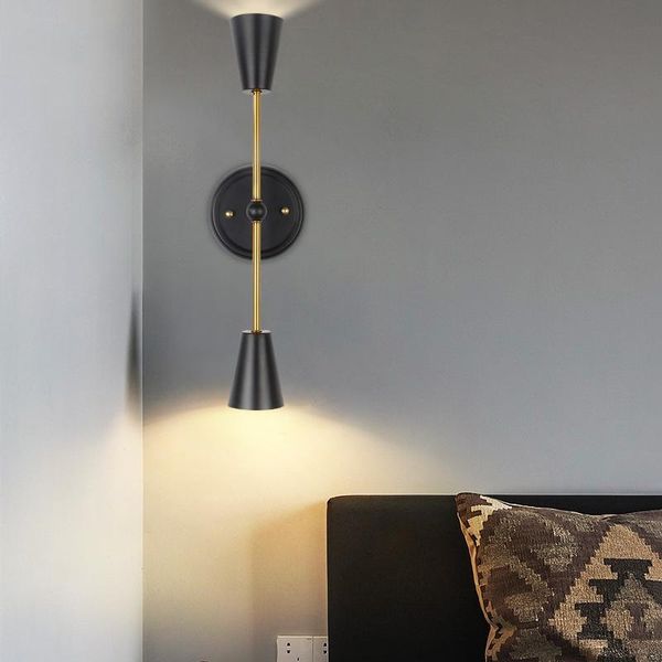 

heads black wall lamp retro e27 gold with bulb bedroom bedside aisle living room decorative lamps