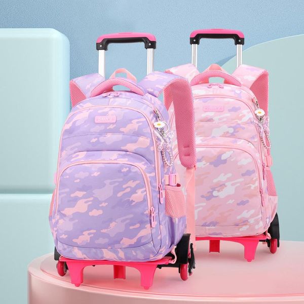 

school bags children primary trolley on wheels rolling backpack for teenager girls pink floral whooled schoolbag rucksack