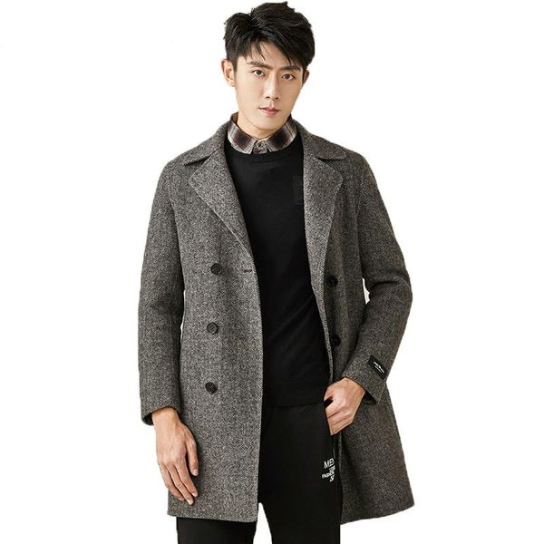 

men's wool & blends double breasted coat men spring autumn double-sided long jacket woolen overcoat arrival mg-1800033 kj1318, Black