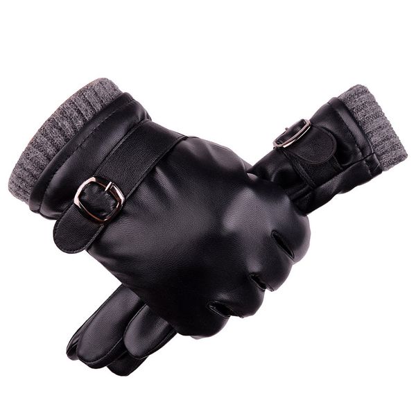 

new fashion black leather gloves men soft comfortable waterproof winter autumn motorcycling driving gloves, Blue;gray