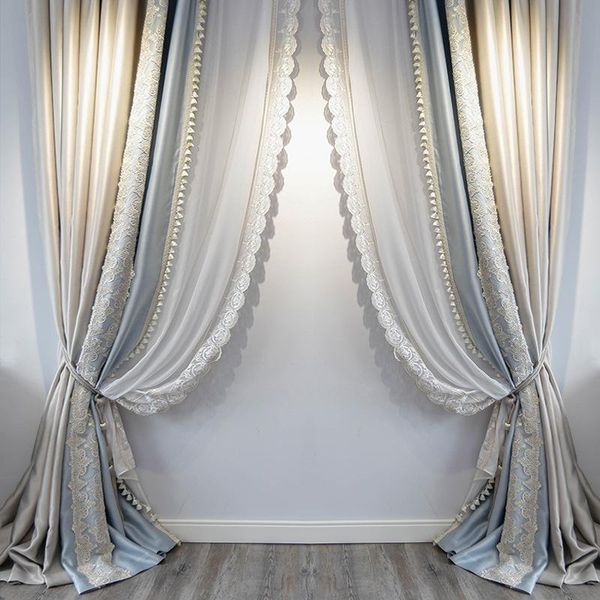 

curtain & drapes curtains for living dining room bedroom french style high-end finished product bay window silk pattern lace blackout gauze