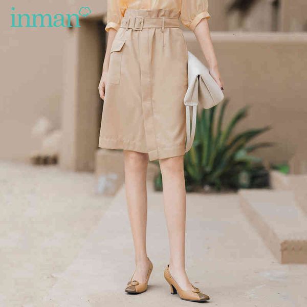 

skirt women's skirt french retro with one side pocket belt a-line show thin high waist slit us2g, Black