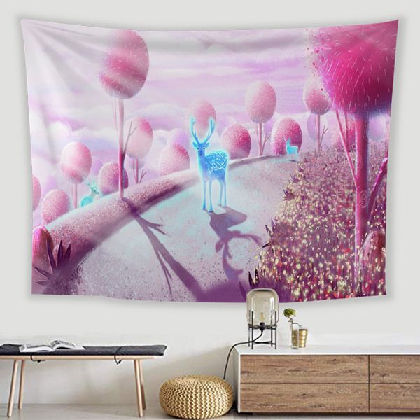 

small 73*95cm elk tapestries wholesale fawn deer couple family printed wall hanging tapestry for decoration sitting cover