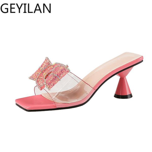 

dress shoes summer slippers mules high heels clear slides glitter women transparent heel, Black