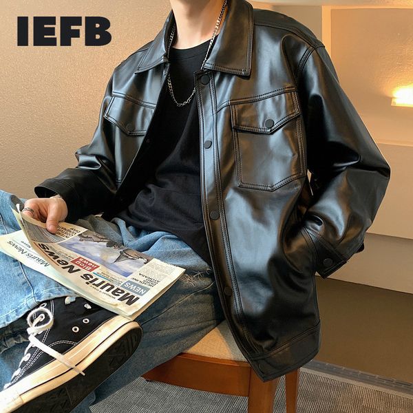 

iefb /pu leather jacket for men casual loose concise male loose coat spring fashion all-match jacket oversize 9y424 210524, Black