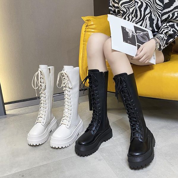 

boots zipper round toe lolita rock shoes woman thigh high heels boots-women autumn ladies rubber riding over-the, Black