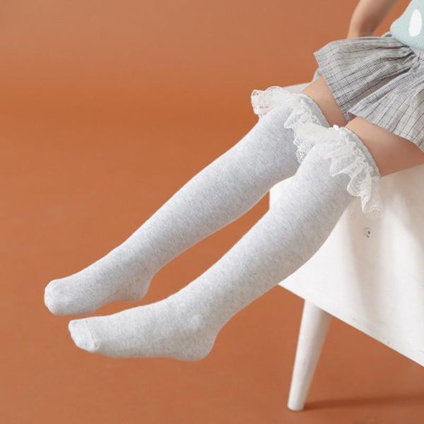 

baby socks girls knee high with lace ruffle princess sweet leg warmer long tube for kids children 3-8y, Pink;yellow