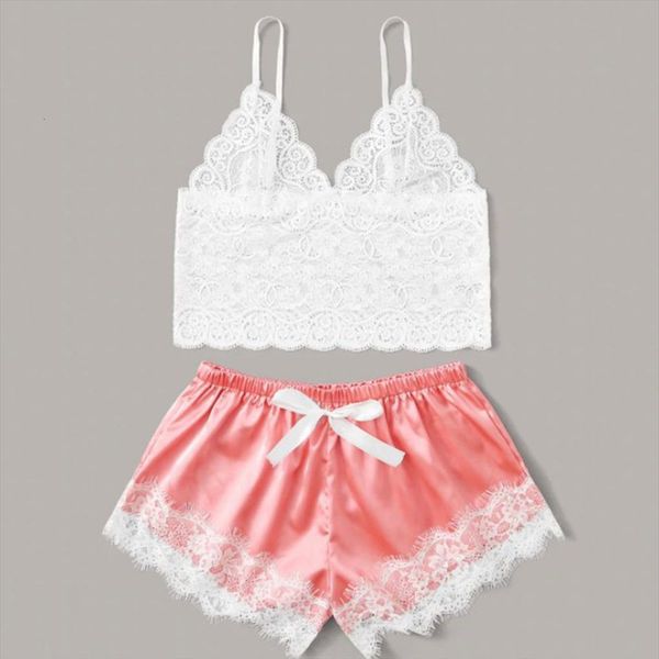 

lingerie pajamas lace stain women sleepwear nightwear set clothes straps pijama ladies short pajama suit, Black;red