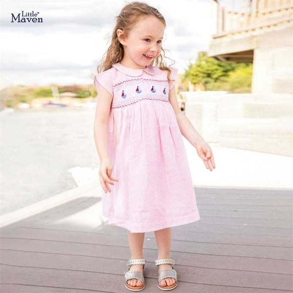 

little maven dress summer peter pan collar kids children party clothes baby girl 211109, Blue;red