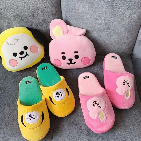

slippers 2021 autumn/winter korean cartoon plush home indoor wooden floor shoes lovers warm cotton, Black