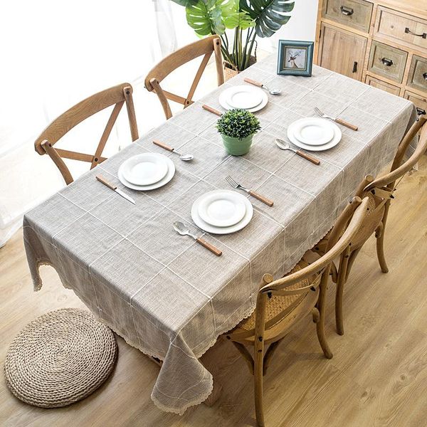 

table cloth christmas tablecloth imitation cotton linen embroidered striped dining beige tassel hem rectangular