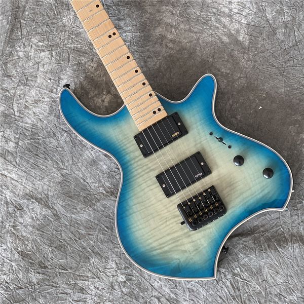 

guitar headless electric guitar,blue sunburst with flamed maple top