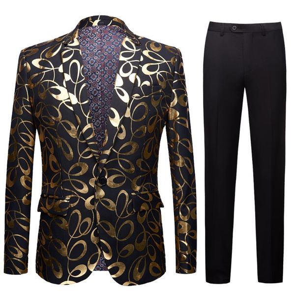

men's suits & blazers golden circular pattern casual blazer men suit jacket british gentleman wedding grooms slim fit fashion coat outf, White;black