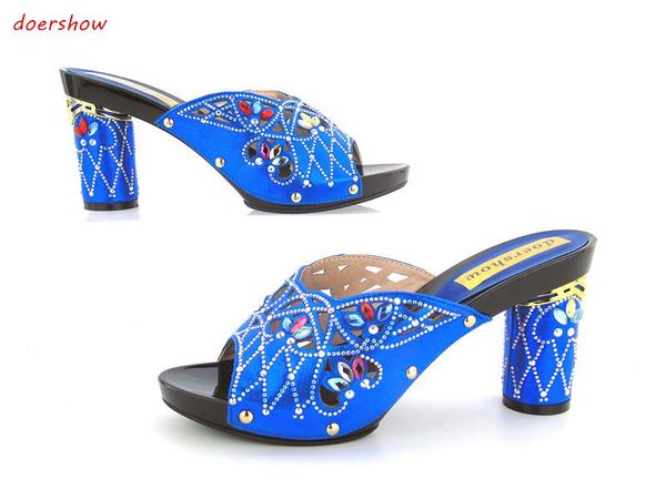 

dress shoes doershow style african woman pu and rhinestone fashion slippers sandals pumps jk1-42, Black
