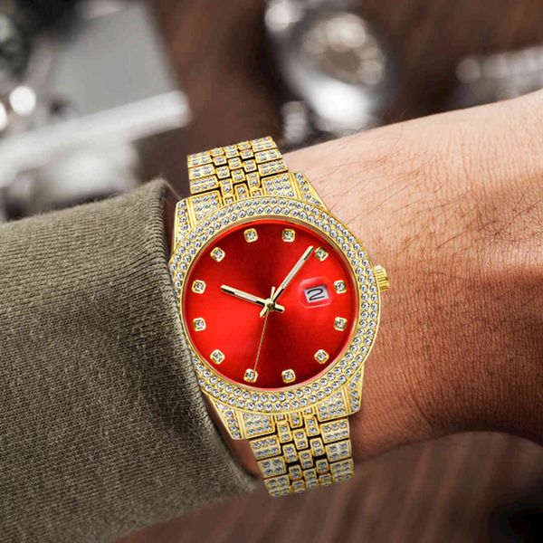 

designer watch brand table luxury es fashion hip hop diamond full luminous calendar men's quartz watch, Slivery;brown