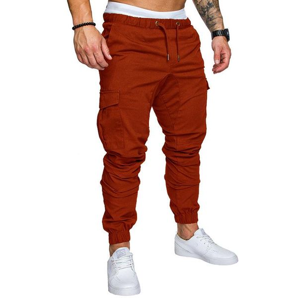 

spring and autumn arrivals, fashion multi-pocket pants, men's solid color tethered elastic sports pan pants, Black