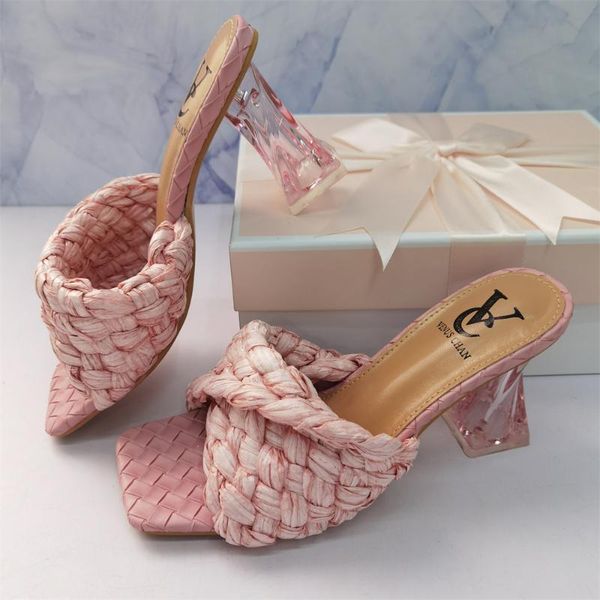

dress shoes est pu diamond square head peep toe thin high heels slippers summer fashion slip on slides women mules party, Black