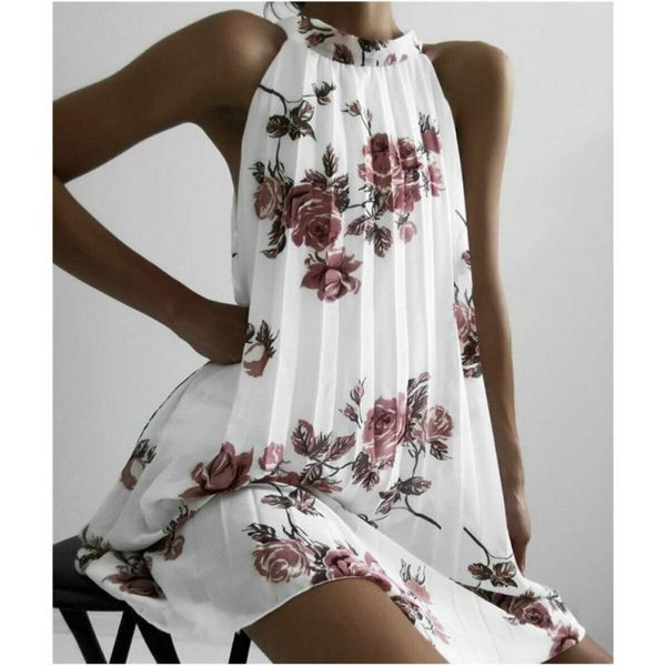 

casual dresses fashion women boho beach summer sleeveless halter floral dress elegant off shoulder loose sundress ladies dames streetwear, Black;gray