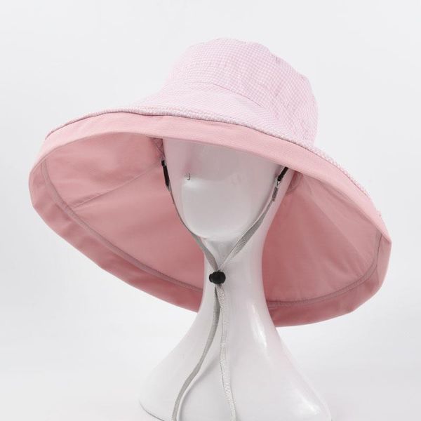 

wide brim hats for women double side wear autumn winter bucket hat polyester foldable flat travel cap female windproof 2021, Blue;gray