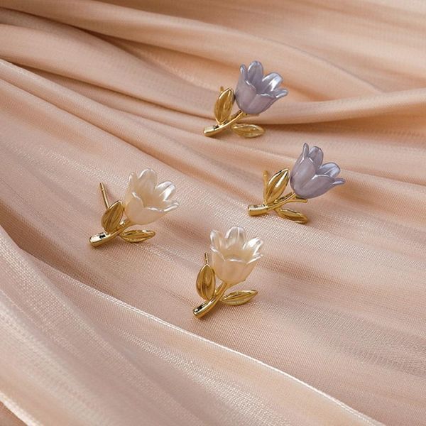 

stud fashion tulip flower earrings for women temperament elegant sweet three dimensional ear brincos jewelry, Golden;silver