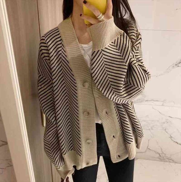 

womens retro lazy style v-neck single-breasted loose irregular diamond texture cardigan sweater, White;black