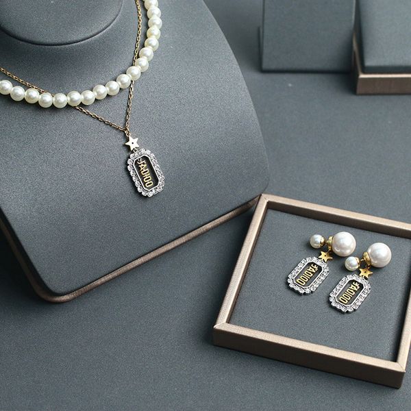 

letter pearl earrings women's hanfeng necklace women's net red earrings, Silver