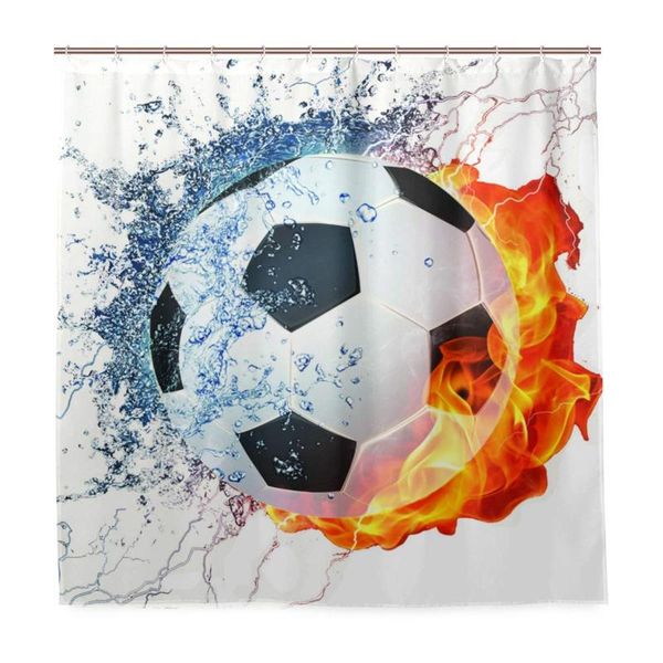 

bathroom shower curtains 72x72 water fire soccer football bath with hooks cloth waterproof fabric decor