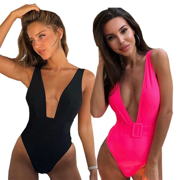 

2021 one piece swimsuit female solid baless high cut bandage bla women swimwear brazilian monokini bathing suitby air
