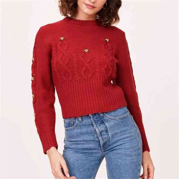 

women cropped cable knit jumper with embroidery floral lady sweater 210512, White