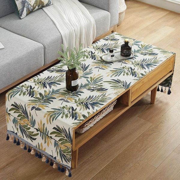 

fashion home nordic style bronzed cotton and linen green big leaf tablecloth table flag tea cover cloth