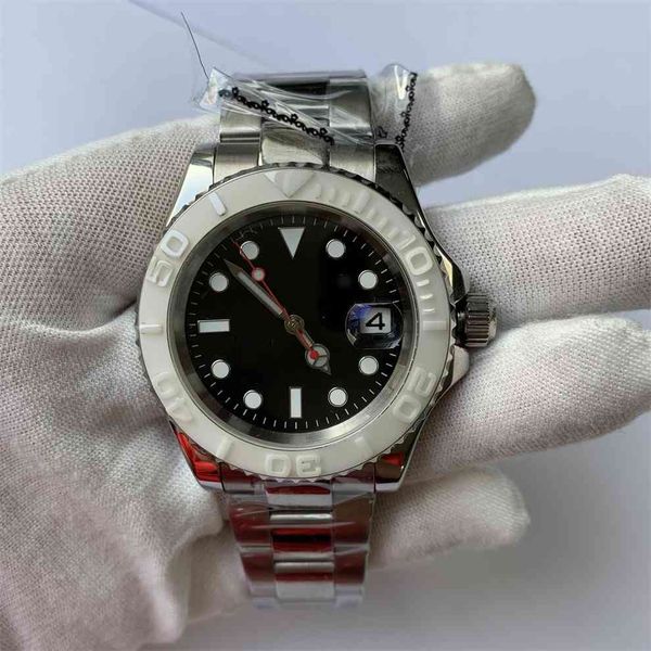 

self-winding bomax marina sapphire ceramic calendar stainless steel men 40mm crystal lighting hands ent, Slivery;brown